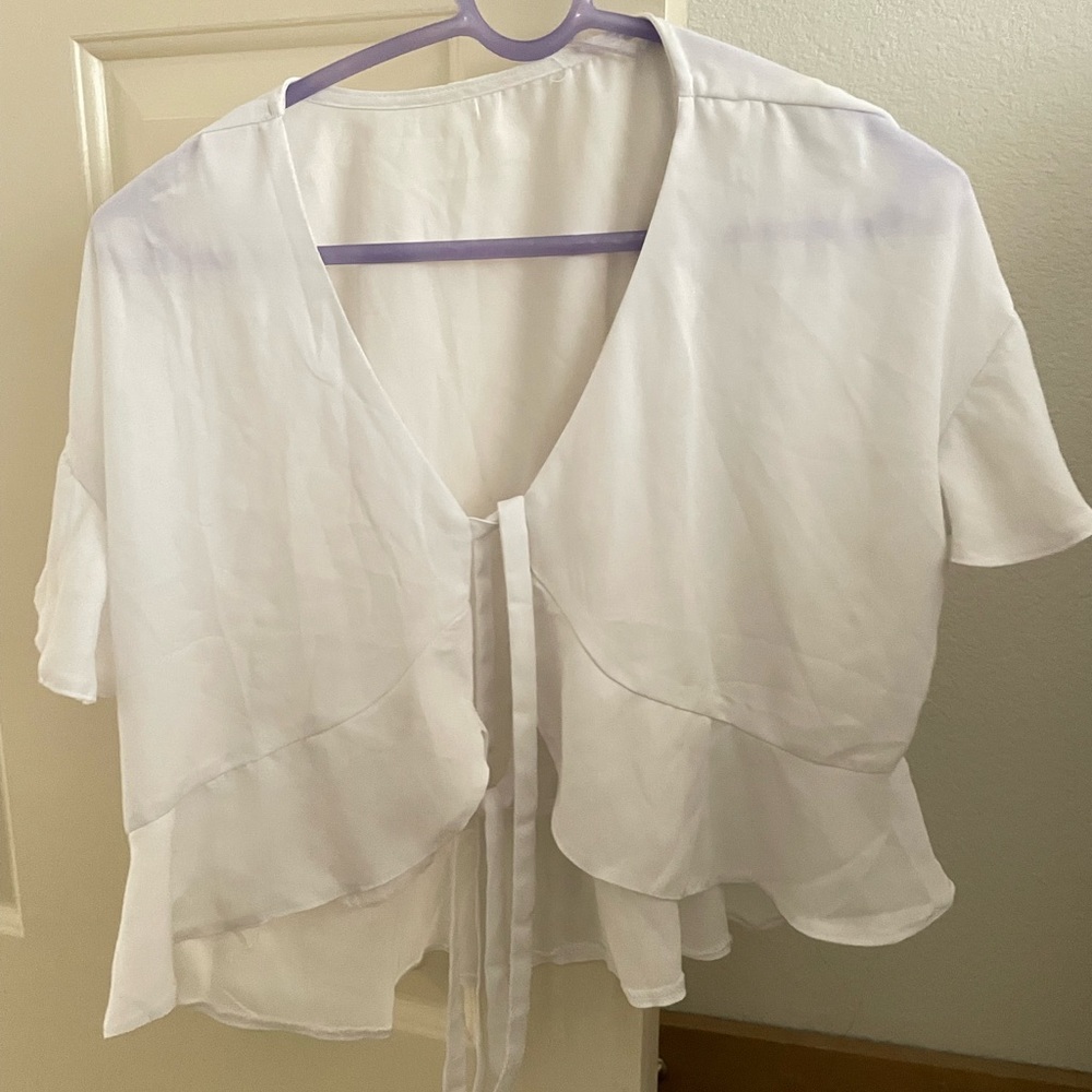 white flowy blouse with two front ties